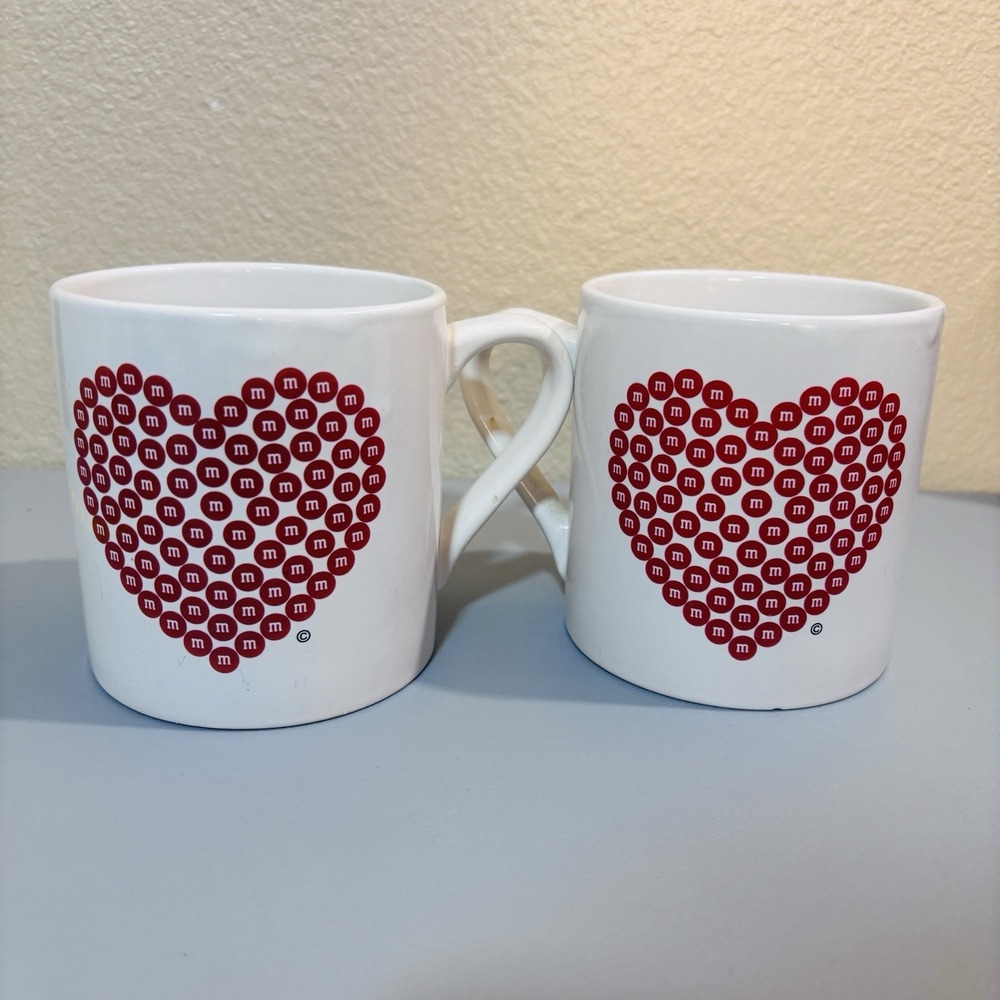 Official M&M's Red Heart Mug Set of 2 Valentine Candy Logo Big Coffee Cups 2013